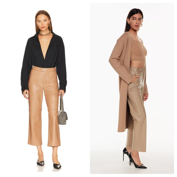 GENUINE LEATHER Flared Cropped Beige Tan Taupe Vintage 90s Pants JORDACH… - Picture 1 of 7